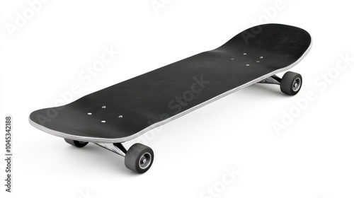 A black skateboard with a minimalist design, used for recreational activities and tricks.