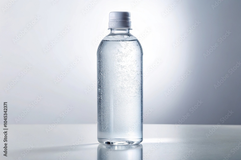 Clean bottle of micellar water tonic on white background Clean bottle of micellar water tonic on white background