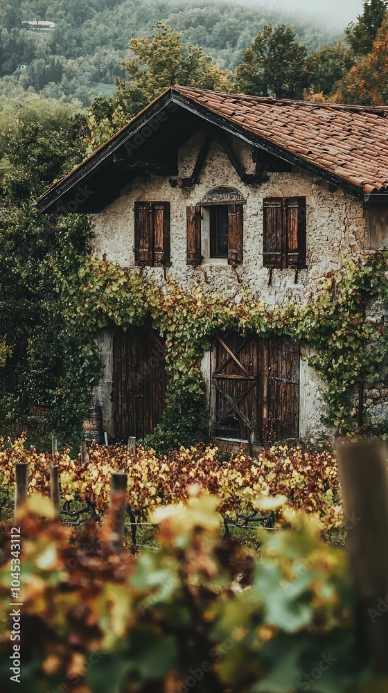 Rustic Winery with Antique Exterior Surrounded by Vines Rustic Winery with Antique Exterior Surrounded by Vines