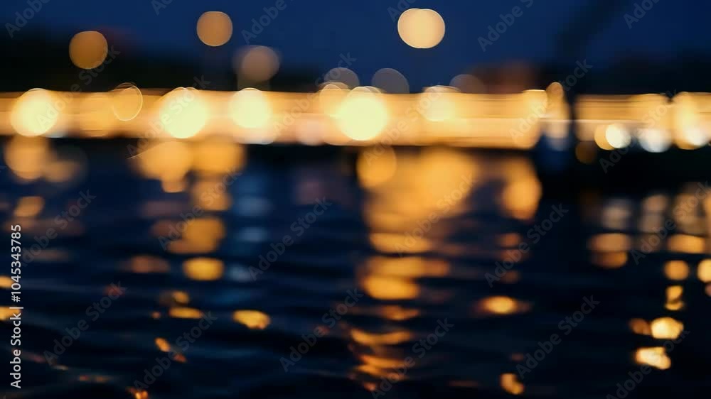 Blurry night lights reflecting on rippling water surface Blurry night lights reflecting on rippling water surface