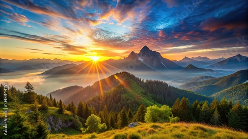 Beautiful mountain landscape during sunrise, mountain, sunrise, sky, clouds, nature, scenic, morning, sunlight