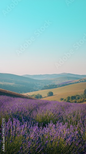 Serene Lavender Fields in Full Bloom Under Blue Sky