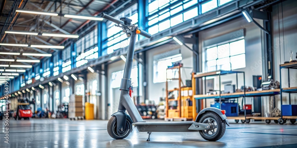 Fototapeta premium Electric scooter displayed in a clean repair shop with modern technology emphasis , electric scooter