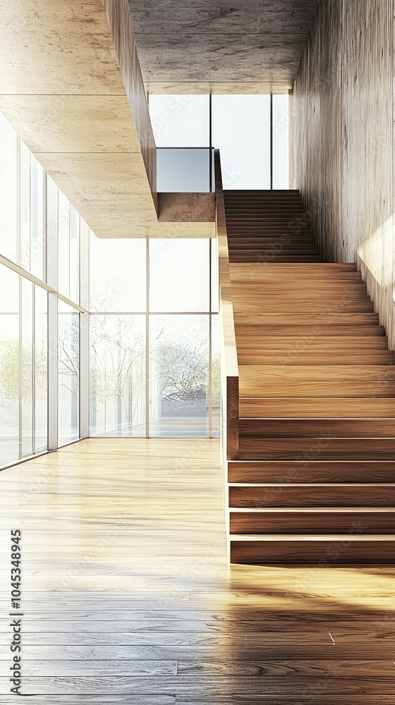 Modern Wooden Staircase in Sleek Loft Space Modern Wooden Staircase in Sleek Loft Space