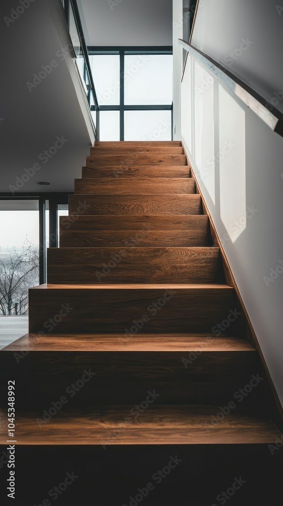 Fototapeta premium Modern Wooden Staircase in Sleek Loft Design