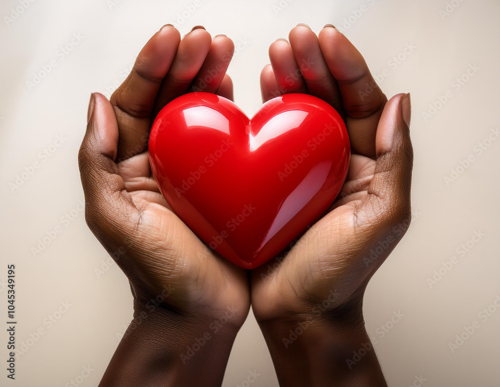 A pair of human hands gently cradling a vibrant red heart symbol, representing support for heart disease awareness