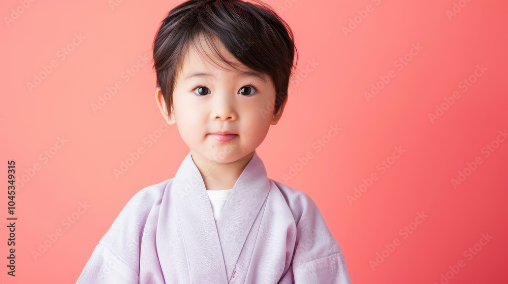 Young Japanese child dressed in traditional attire on a vibrant background Young Japanese child dressed in traditional attire on a vibrant background