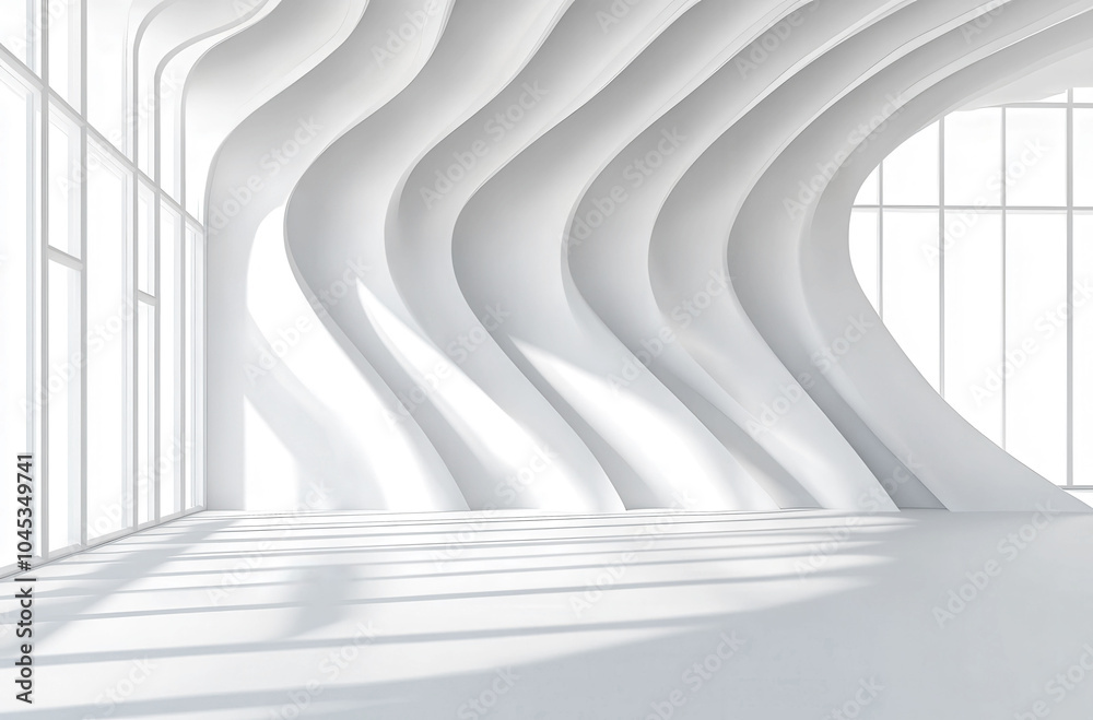 Abstract white interior with wavy walls and flowing light Abstract white interior with wavy walls and flowing light