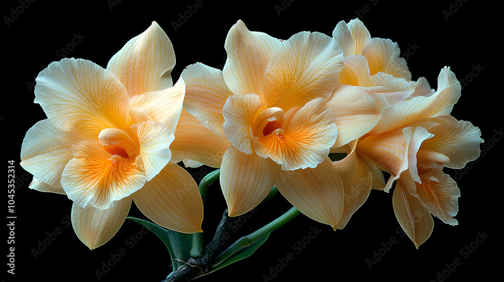Fototapeta premium A delicate close-up of a blooming cattleya orchid in a spring garden, showcasing the beauty of nature with its bright petals .