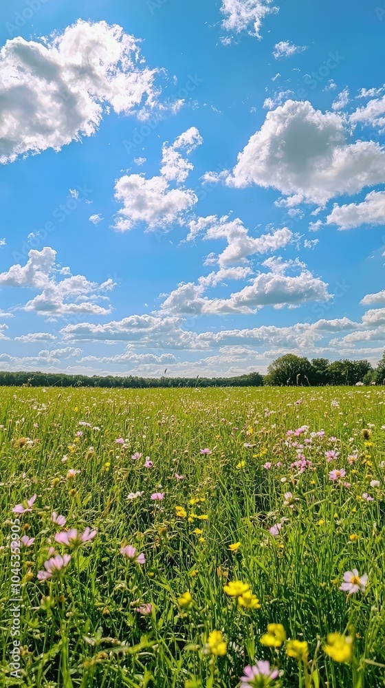 Vast Green Field Under Bright Blue Sky Vast Green Field Under Bright Blue Sky