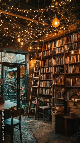 Whimsical Bookshop with Fairy Lights