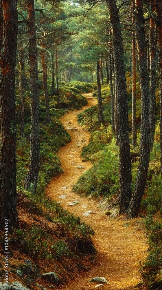 Winding Pathway Through Pine Forest Winding Pathway Through Pine Forest