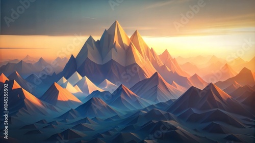 Low Poly Mountain Range at Sunrise