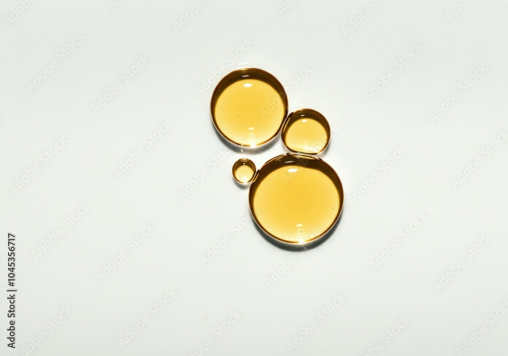 Golden cosmetic liquid gel serum forming bubbles on white background Golden cosmetic liquid gel serum forming bubbles on white background