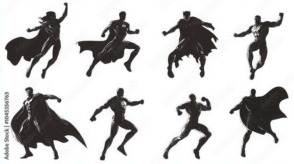 Dynamic Superhero Silhouettes in Action Poses Dynamic Superhero Silhouettes in Action Poses