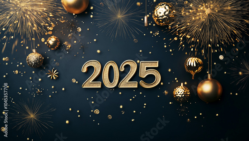 Buon anno. Arrivo del nuovo anno. 2025 su sfondo natalizio. Happy New Year photo