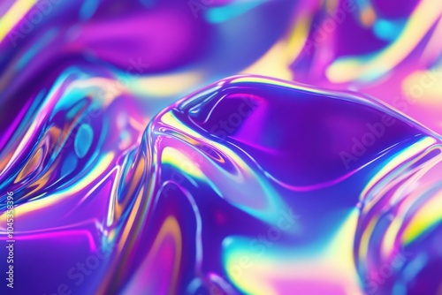 Abstract holographic iridescent foil background forming fluid shapes, suitable for modern designs