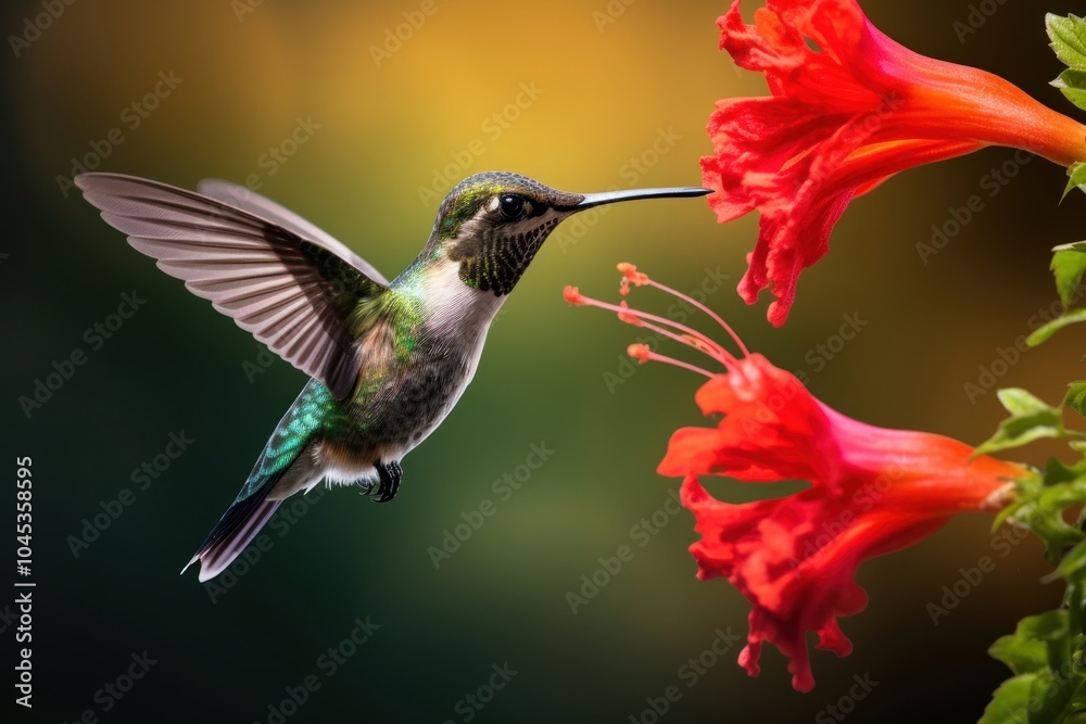 Naklejka premium Humming bird flower hummingbird hovering.