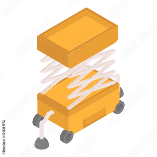 Electrical and Diesel Scissor Lift isometric concept, vertical direction hotel lifts vector icon design, repair maintenance services symbol Home remodeling sign Building and construction illustration