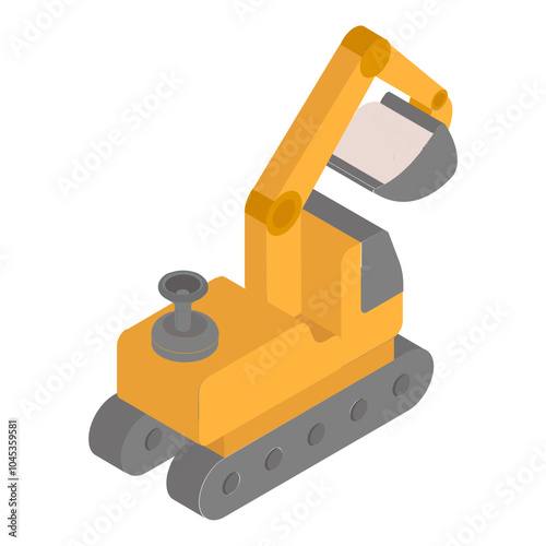 Heavy Excavators Digging  isometric concept, backhoe with bucket and cab vector color icon design, repair maintenance services symbol, Home remodeling sign, Building construction stock illustration