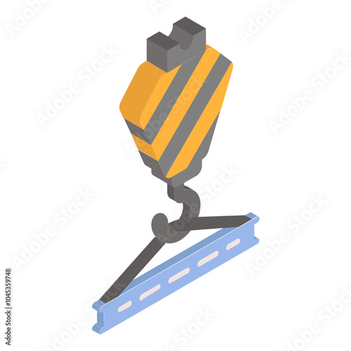 Overhead Crane Hook isometric concept, Clevis Rigging with Pulley vector color icon design, repair maintenance servicess symbol, Home remodeling sign, Building and construction stock illustration