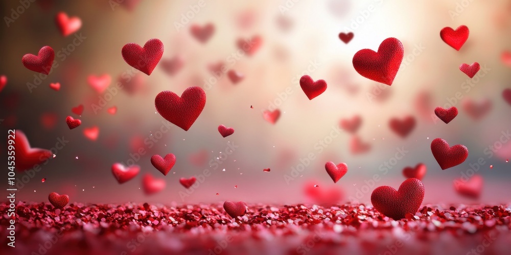 Floating Red Hearts on Soft Background Floating Red Hearts on Soft Background