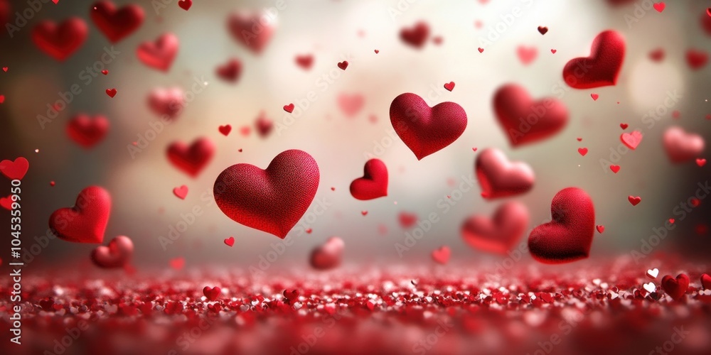 Floating Red Hearts on a Serene Background Floating Red Hearts on a Serene Background