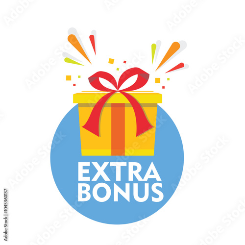 Extra Bonus Label for promo design. Discount, Surprise banner. Extra bonus, vector illustration with a gift. Modern Web Banner, Element with Surprise gift