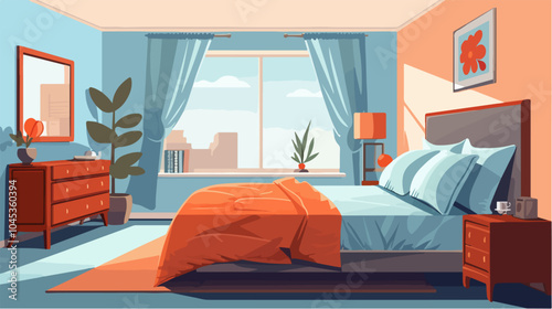 Illustration of bedroom interior. Cozy modern bedroom.