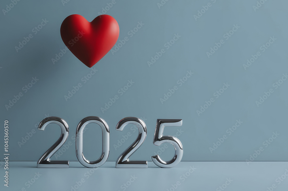 2025 with Red heart non blue background, heart health, health insurance concept, new year resolutions goal. AI generated 2025 with Red heart non blue background, heart health, health insurance concept, new year resolutions goal. AI generated
