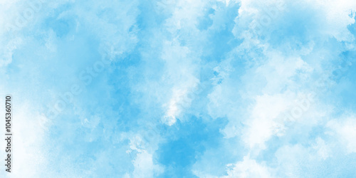 Horizon Spring Morning Sky with clouds, fresh and clear Blue sky and white clouds floated in the sky, there are small and large clouds alternating and moving slowly on blue sky.
