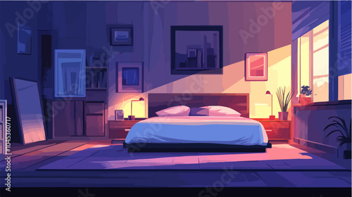 Illustration of bedroom interior. Cozy modern bedroom.