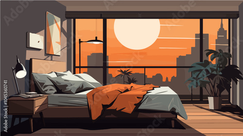 Illustration of bedroom interior. Cozy modern bedroom.