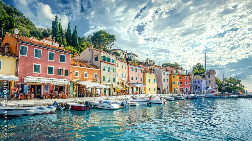 Obraz premium Charming Waterfront District with Colorful Buildings
