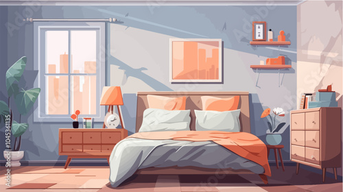 Illustration of bedroom interior. Cozy modern bedroom.