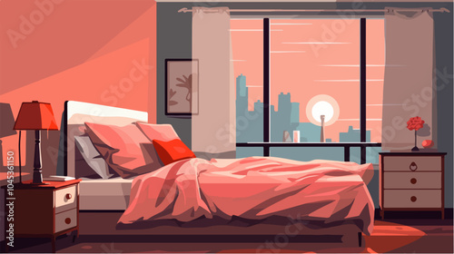 Illustration of bedroom interior. Cozy modern bedroom.