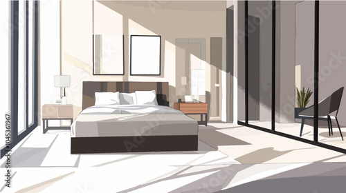 Illustration of bedroom interior. Cozy modern bedroom.