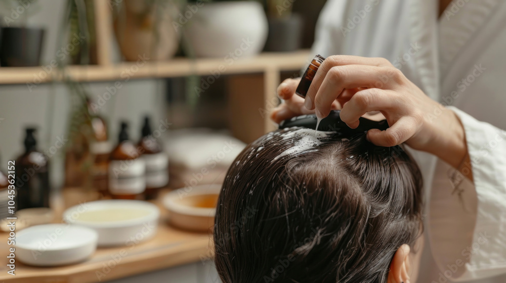 Fototapeta premium Hair loss treatment kit instructions being followed step-by-step, emphasizing ease of use and results