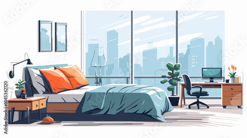 Illustration of bedroom interior. Cozy modern bedroom.