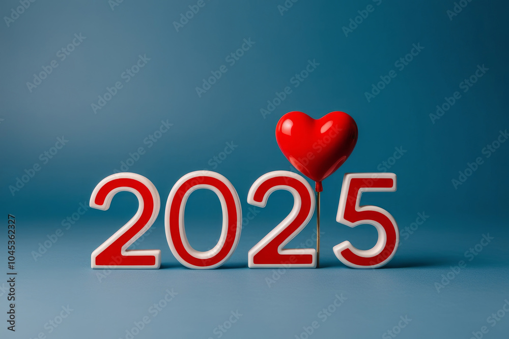 2025 with Red heart non blue background, heart health, health insurance concept, new year resolutions goal. AI generated 2025 with Red heart non blue background, heart health, health insurance concept, new year resolutions goal. AI generated
