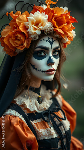 portrait of a woman preparing for halloween