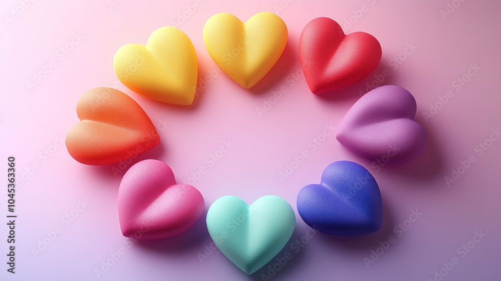Obraz premium Colorful Heart Arrangement on Gradient Background