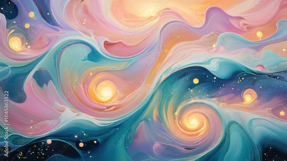 An enchanting cosmic swirl of pastel colors and glowing orbs, creating a dreamlike atmosphere. Perfect for abstract art and imaginative designs An enchanting cosmic swirl of pastel colors and glowing orbs, creating a dreamlike atmosphere. Perfect for abstract art and imaginative designs