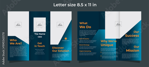 Trifold brochure for corporate in blue and orange colors