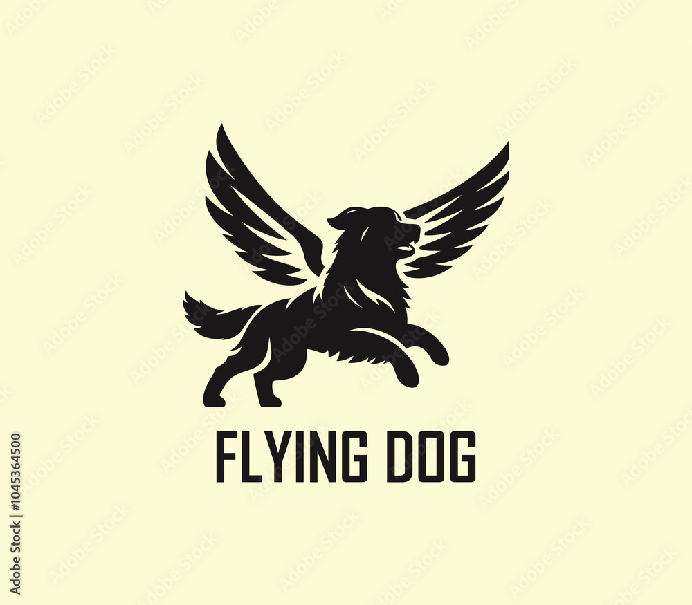 Obraz premium Dog with wings logo design. Flying dog logo. superhero dog animal logo template. Modern dog logo vector