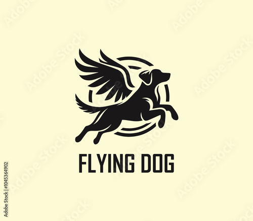 Dog with wings logo design. Flying dog logo. superhero dog animal logo template. Modern dog logo vector