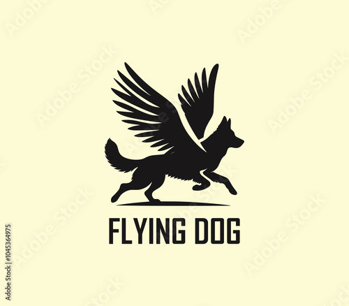 Dog with wings logo design. Flying dog logo. superhero dog animal logo template. Modern dog logo vector