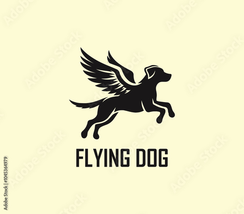 Dog with wings logo design. Flying dog logo. superhero dog animal logo template. Modern dog logo vector