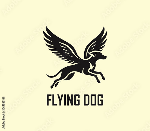 Dog with wings logo design. Flying dog logo. superhero dog animal logo template. Modern dog logo vector
