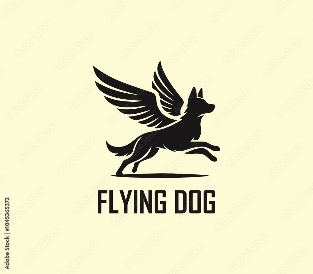 Obraz premium Dog with wings logo design. Flying dog logo. superhero dog animal logo template. Modern dog logo vector
